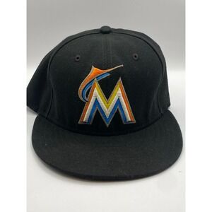 New Era Miami Marlins MLB Baseball Cap Black 59FIFTY Fitted Size 7 1/4 Authentic